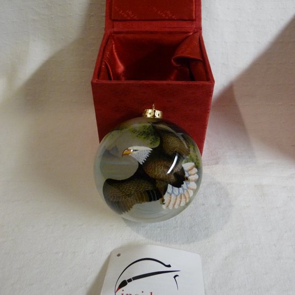 2 Inside Art Blown Glass Hand Painted Ornaments by FIGI Bald Eagle & Coyotes - Picture 2 of 11